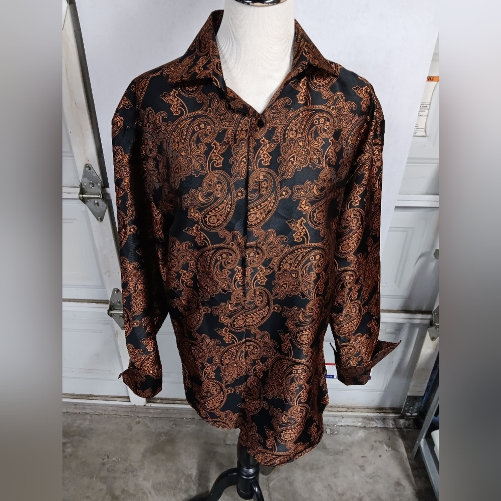 Men's Elegant Black and Brown Paisley Shirt